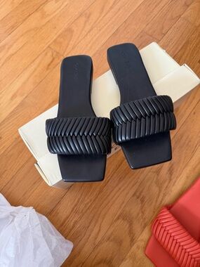 Open edit Black Braided Slide Sandals